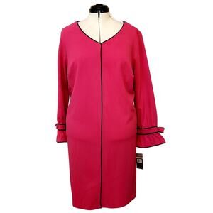 Sharagano Pink/Rose Dress with Black Trim and Bow Sleeves SZ 18